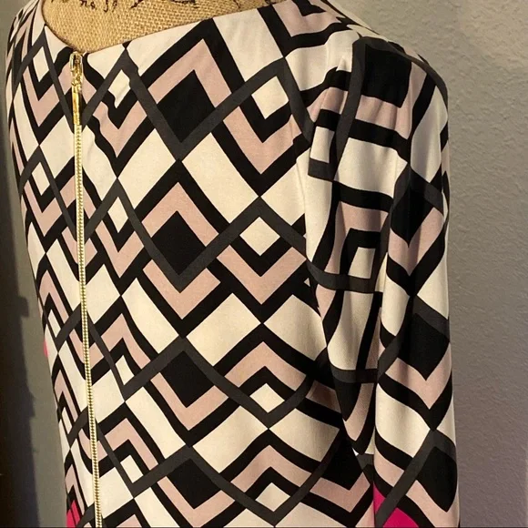 ELIZA J | HOT PINK CHEVRON SHIFT DRESS SZ 8 - Picture 7 of 14